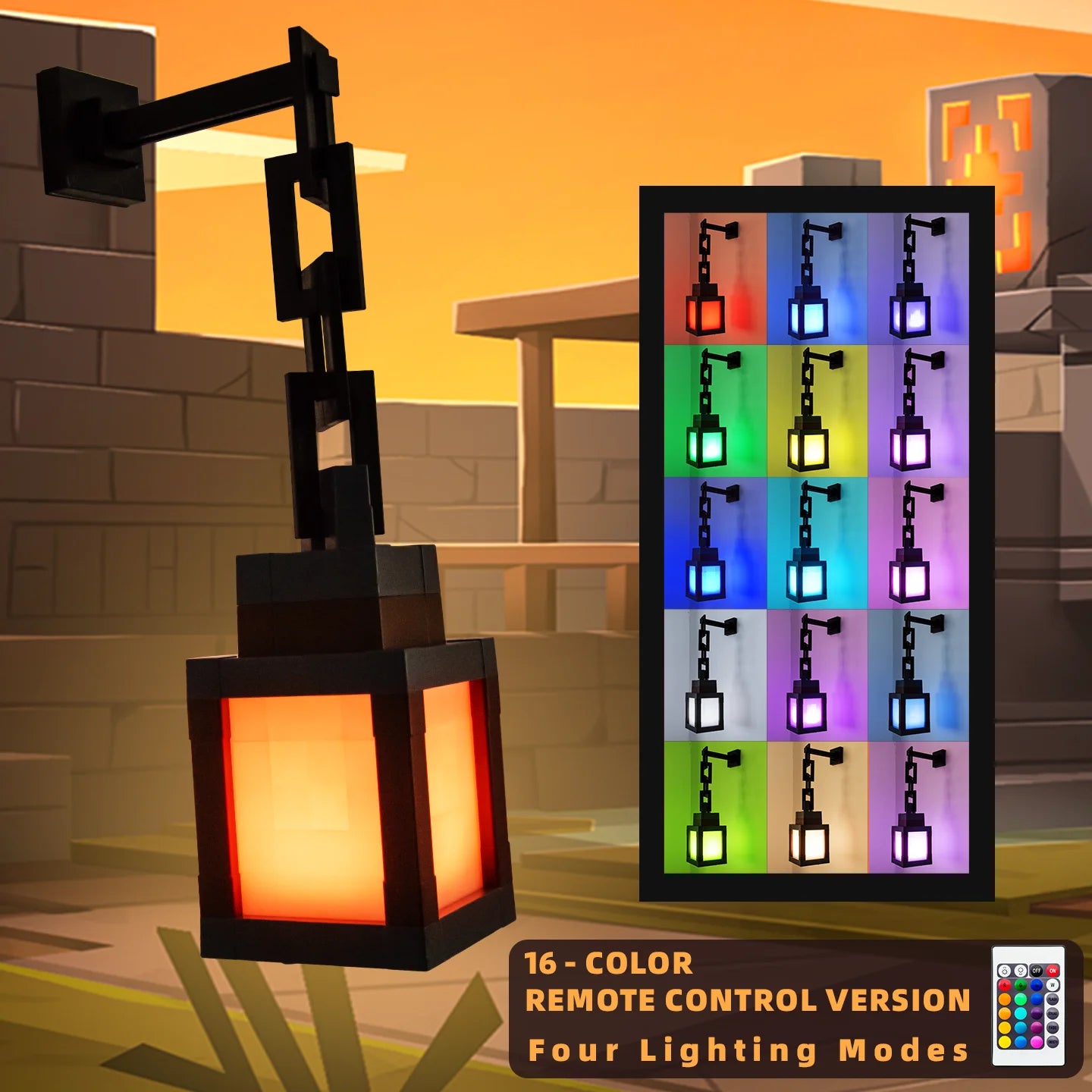 Pixel Lantern™ – 16-Color Retro LED Night Light with Remote Control (USB Rechargeable)